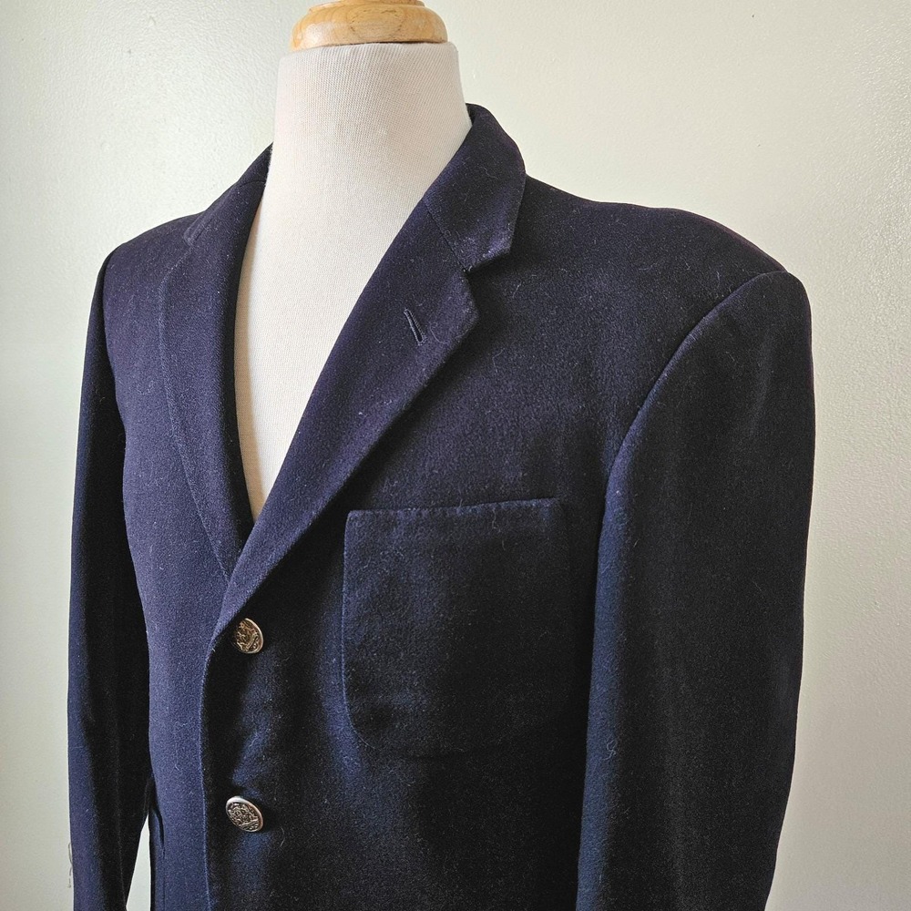 Vtg 50s An Tai Hong Custom Tailored Mens Navy Wool Blazer Jacket Crest Hong Kong - Picture 3 of 8